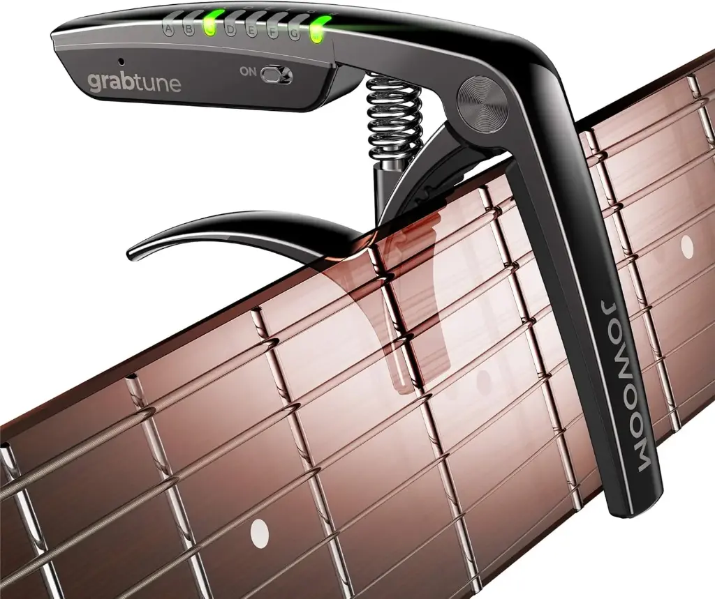 Jowoom - Grabtune - Capo-Turner de guitarra acústica, 2 en 1, Sistema de afinación preciso, pantalla Led de iluminación de borde a todo color